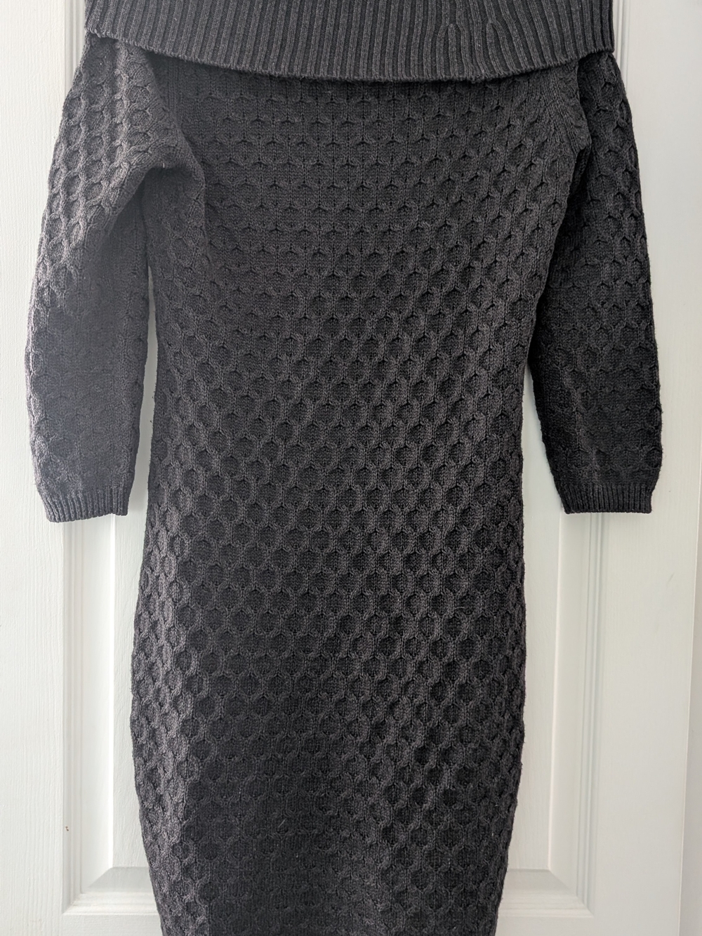 Calvin Klein Black Off-Shoulder Cable Knit Women’s Sweater Dress